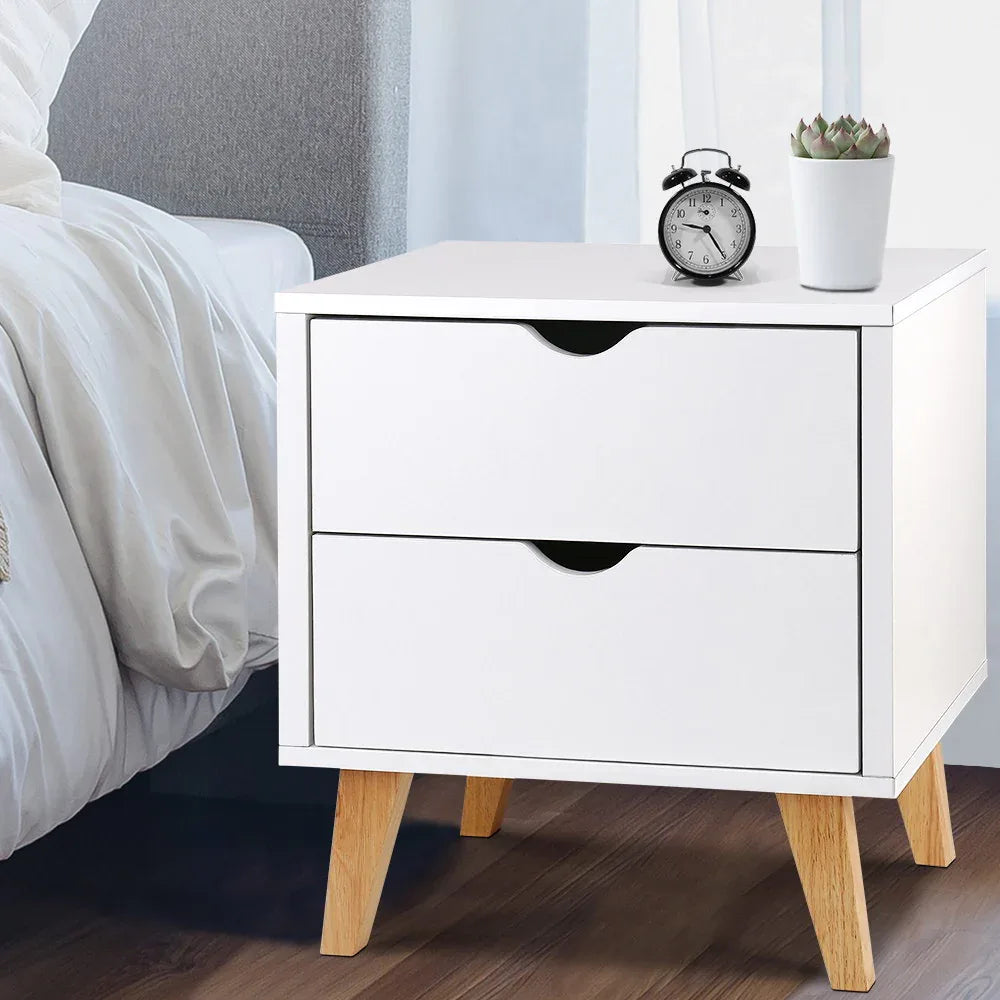 Artiss Bedside Table 2 Drawers - ANDERS White - Mekamart Australia