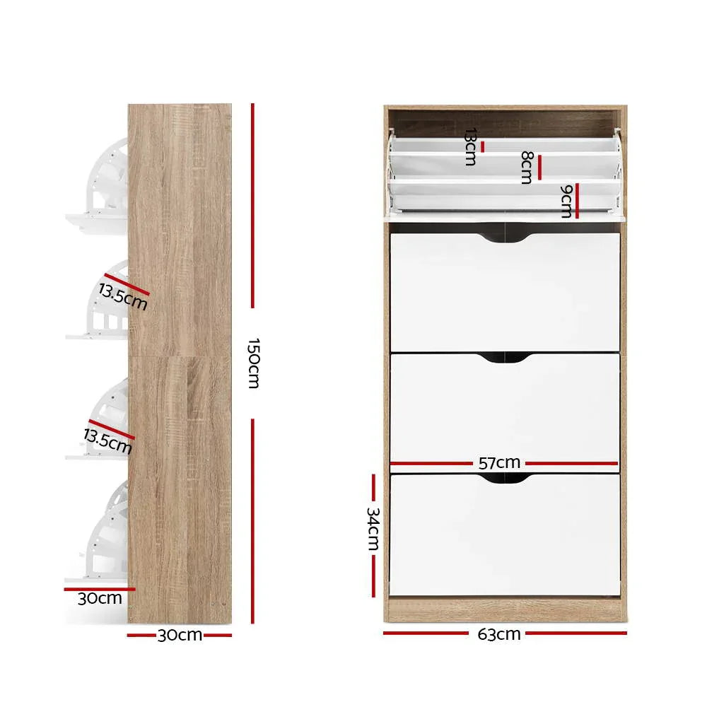 Artiss Shoe Rack Cabinet 60 Pairs 4-tier White Elen - Mekamart Australia
