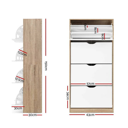 Artiss Shoe Rack Cabinet 60 Pairs 4-tier White Elen - Mekamart Australia