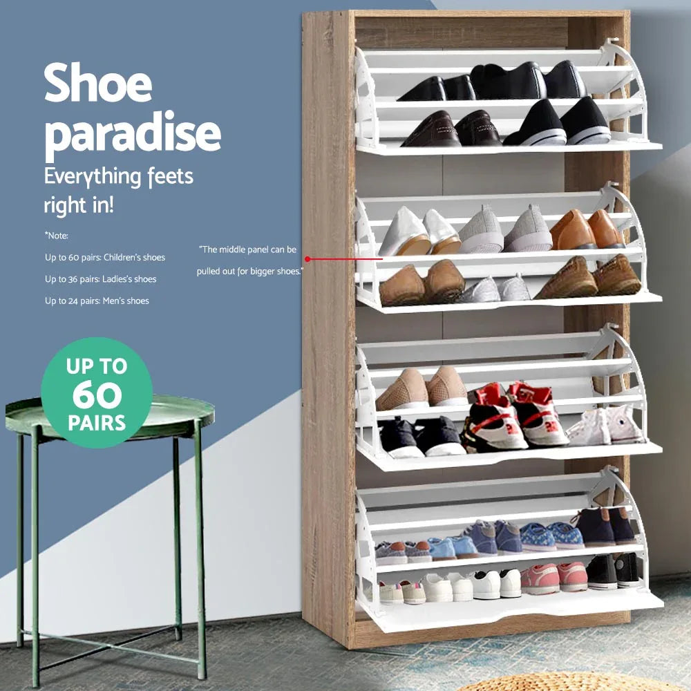 Artiss Shoe Rack Cabinet 60 Pairs 4-tier White Elen - Mekamart Australia
