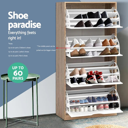 Artiss Shoe Rack Cabinet 60 Pairs 4-tier White Elen - Mekamart Australia