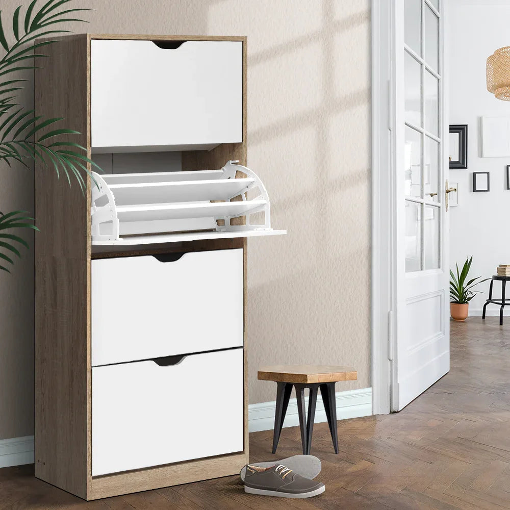 Artiss Shoe Rack Cabinet 60 Pairs 4-tier White Elen - Mekamart Australia