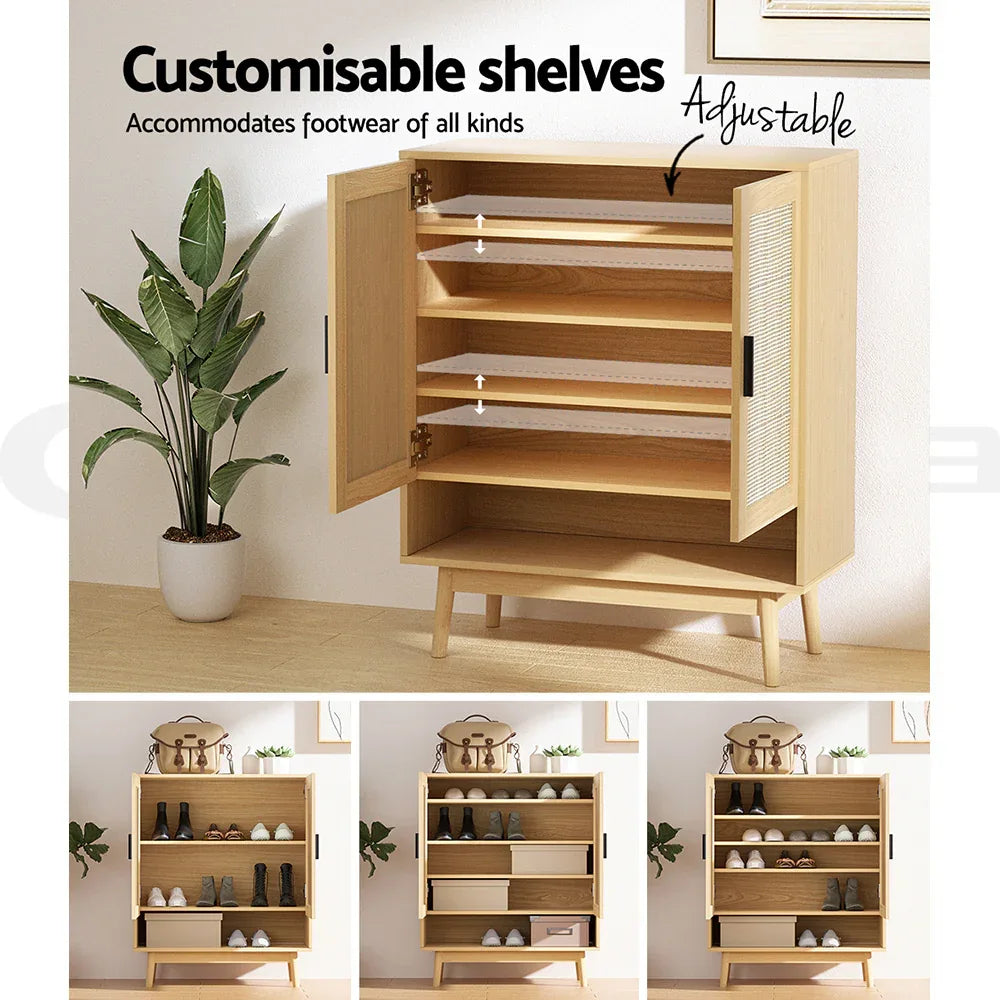 Artiss Shoe Rack Cabinet Rattan 5-tier 20 Pairs Dani - Mekamart Australia