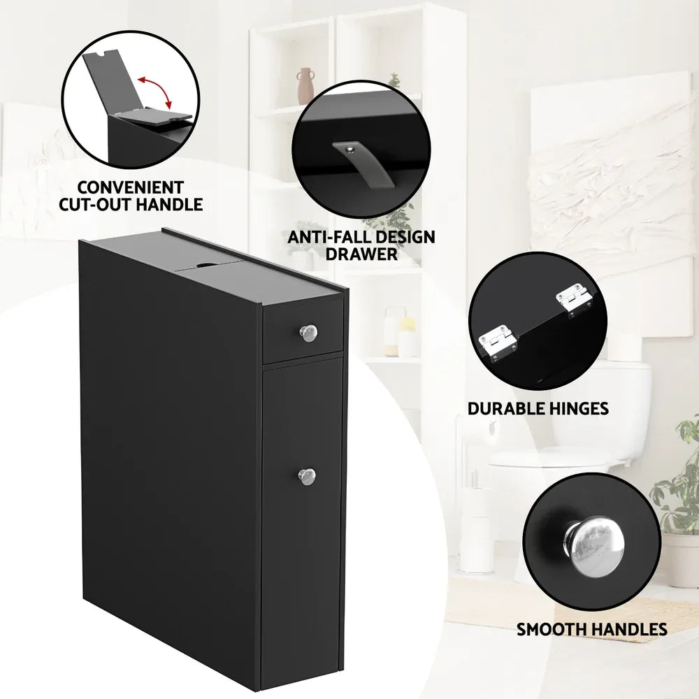 Artiss Bathroom Storage Cabinet Toilet Slim Tissue Box Caddy Holder Side Wooden Black - Mekamart Australia