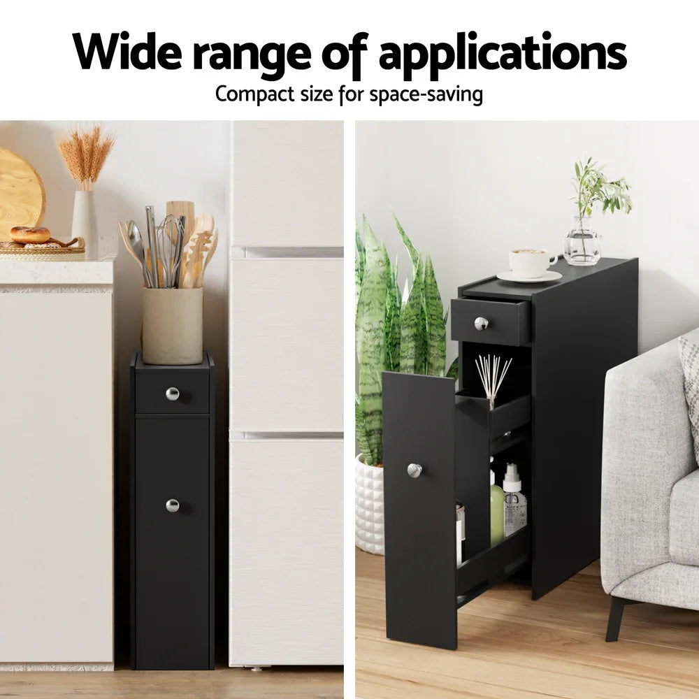 Artiss Bathroom Storage Cabinet Toilet Slim Tissue Box Caddy Holder Side Wooden Black - Mekamart Australia