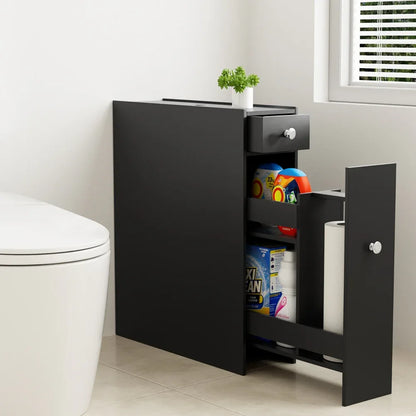 Artiss Bathroom Storage Cabinet Toilet Slim Tissue Box Caddy Holder Side Wooden Black - Mekamart Australia