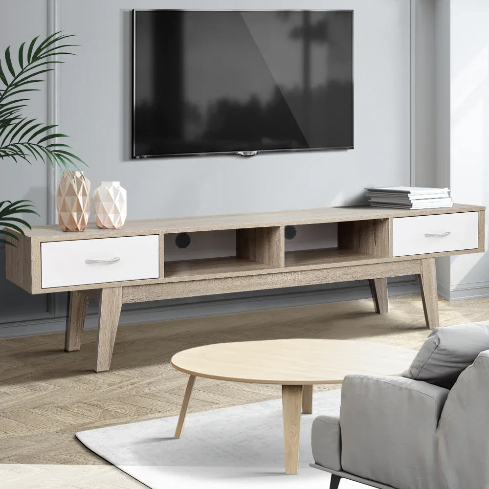 Artiss TV Cabinet Entertainment Unit 180cm Oak White Gary - Mekamart Australia