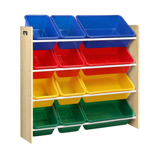 Keezi Kids Toy Box 12 Bins Bookshelf Organiser Children Storage Rack - Mekamart Australia