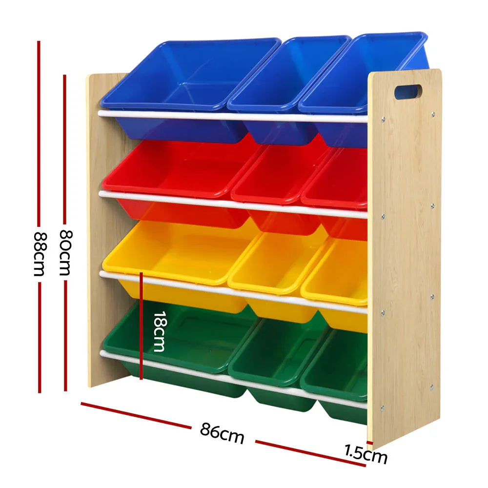 Keezi Kids Toy Box 12 Bins Bookshelf Organiser Children Storage Rack - Mekamart Australia