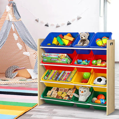 Keezi Kids Toy Box 12 Bins Bookshelf Organiser Children Storage Rack - Mekamart Australia