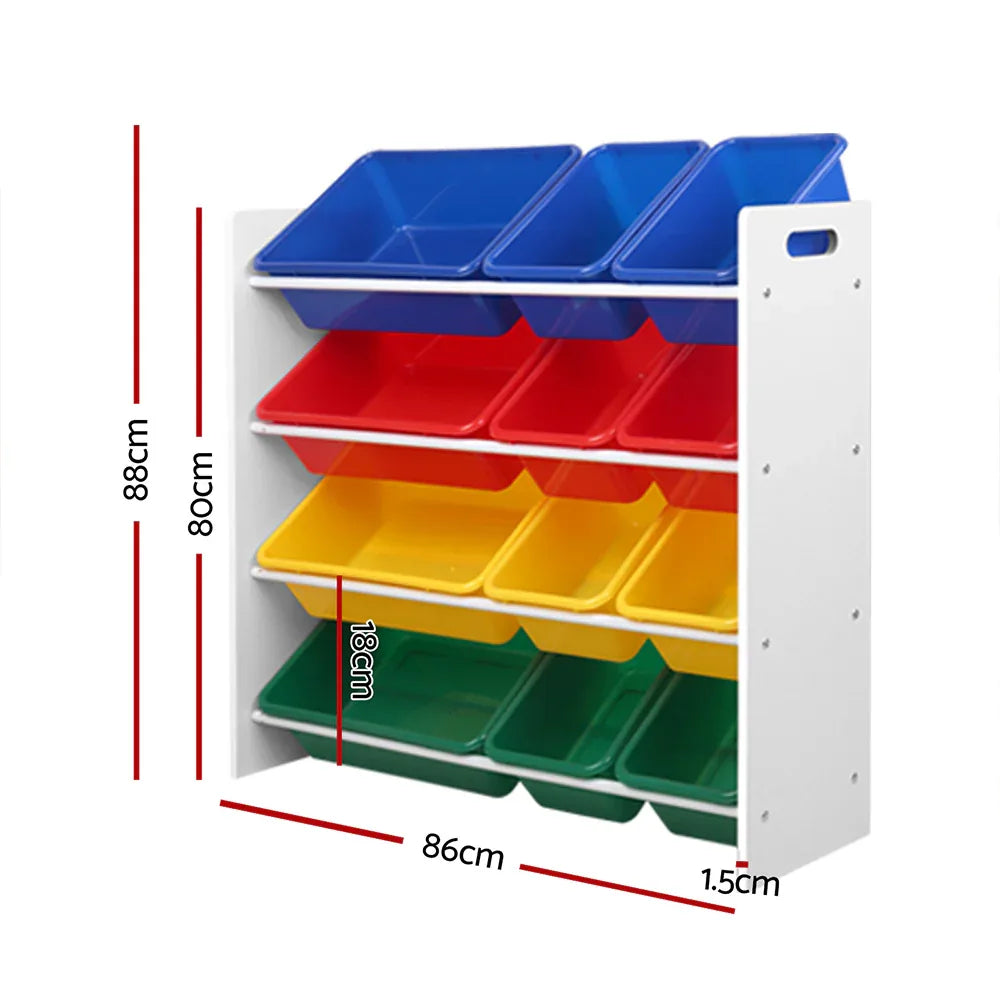 Keezi Kids Toy Box 12 Bins Bookshelf Organiser Children Storage Rack - Mekamart Australia