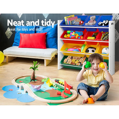 Keezi Kids Toy Box 12 Bins Bookshelf Organiser Children Storage Rack - Mekamart Australia