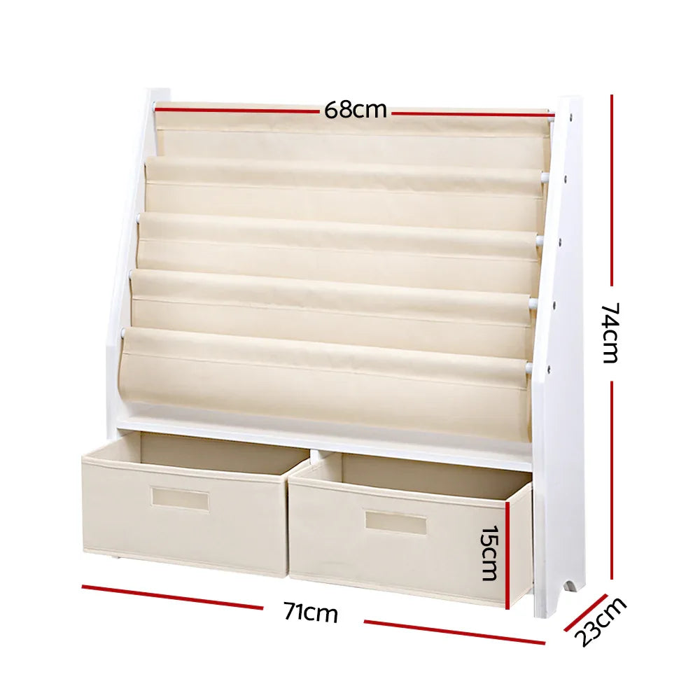 Keezi 4 Tiers Kids Bookshelf Magazine Rack Children Bookcase Organiser Drawer - Mekamart Australia