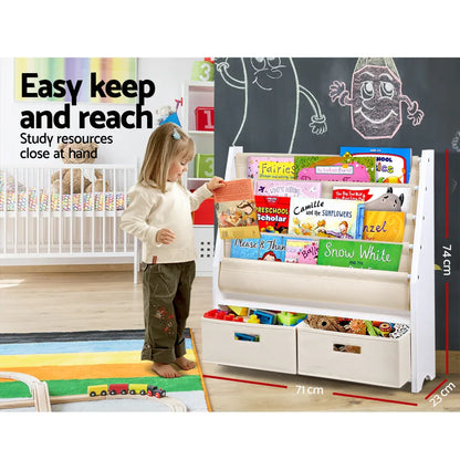 Keezi 4 Tiers Kids Bookshelf Magazine Rack Children Bookcase Organiser Drawer - Mekamart Australia