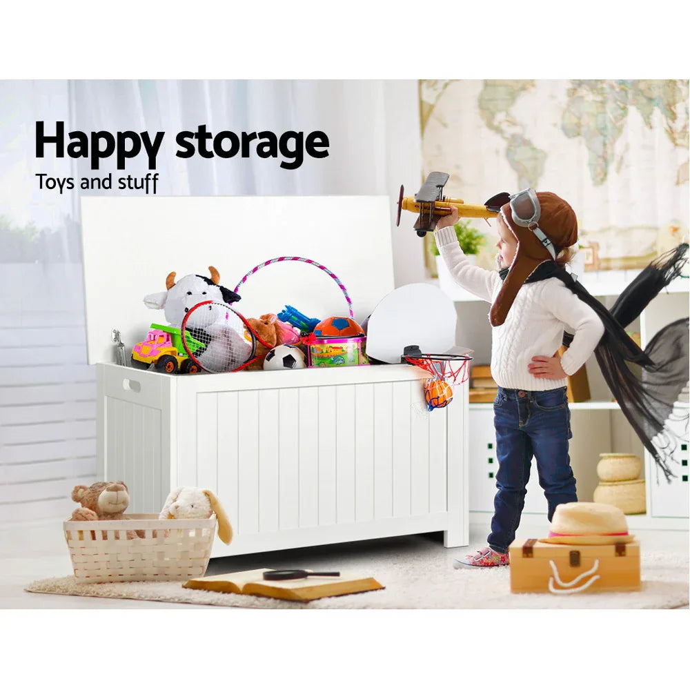 Keezi Kids Toy Box Chest Storage Blanket Children Clothes Room Organiser White - Mekamart Australia