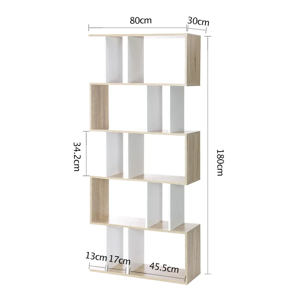 Artiss Bookshelf 5 Tiers - RITA White and Oak - Mekamart Australia