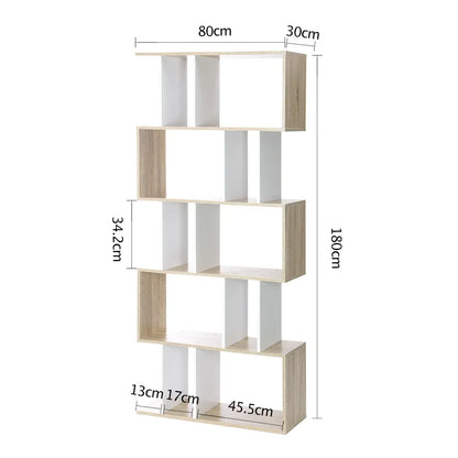 Artiss Bookshelf 5 Tiers - RITA White and Oak - Mekamart Australia
