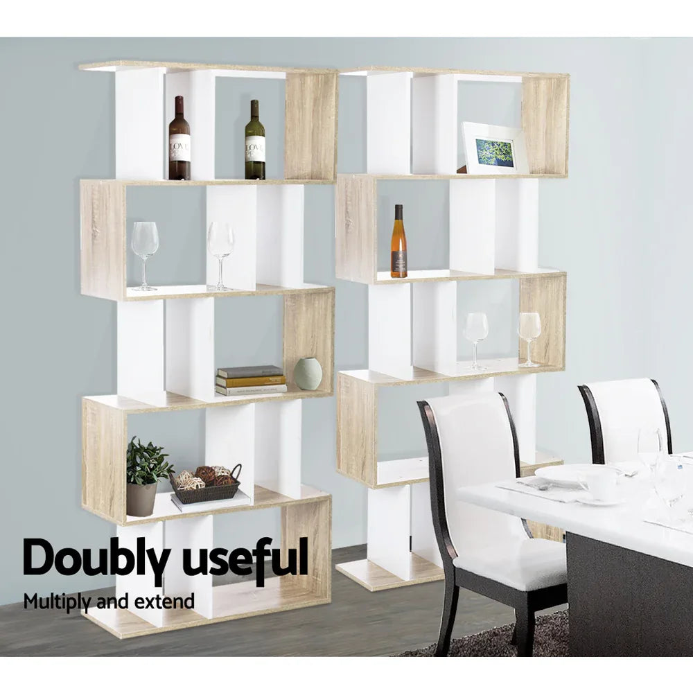 Artiss Bookshelf 5 Tiers - RITA White and Oak - Mekamart Australia