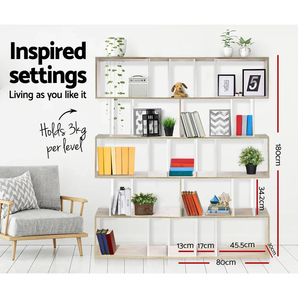 Artiss Bookshelf 5 Tiers - RITA White and Oak - Mekamart Australia
