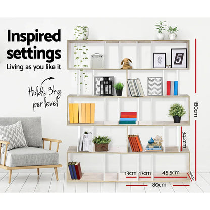 Artiss Bookshelf 5 Tiers - RITA White and Oak - Mekamart Australia