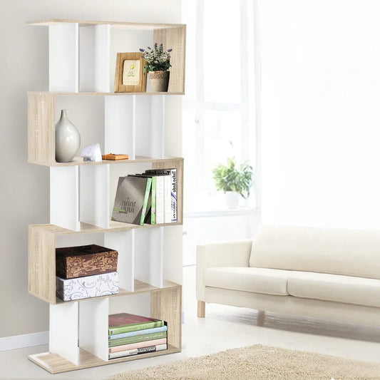 Artiss Bookshelf 5 Tiers - RITA White and Oak - Mekamart Australia