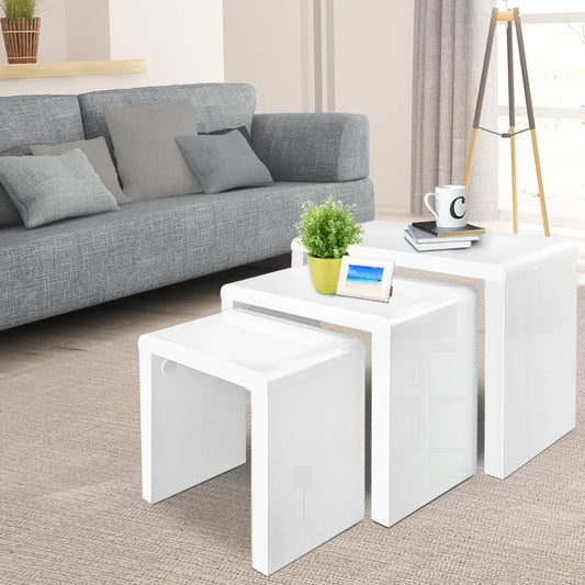 Artiss Nesting Coffee Table Set of 3 Glossy White - Mekamart Australia