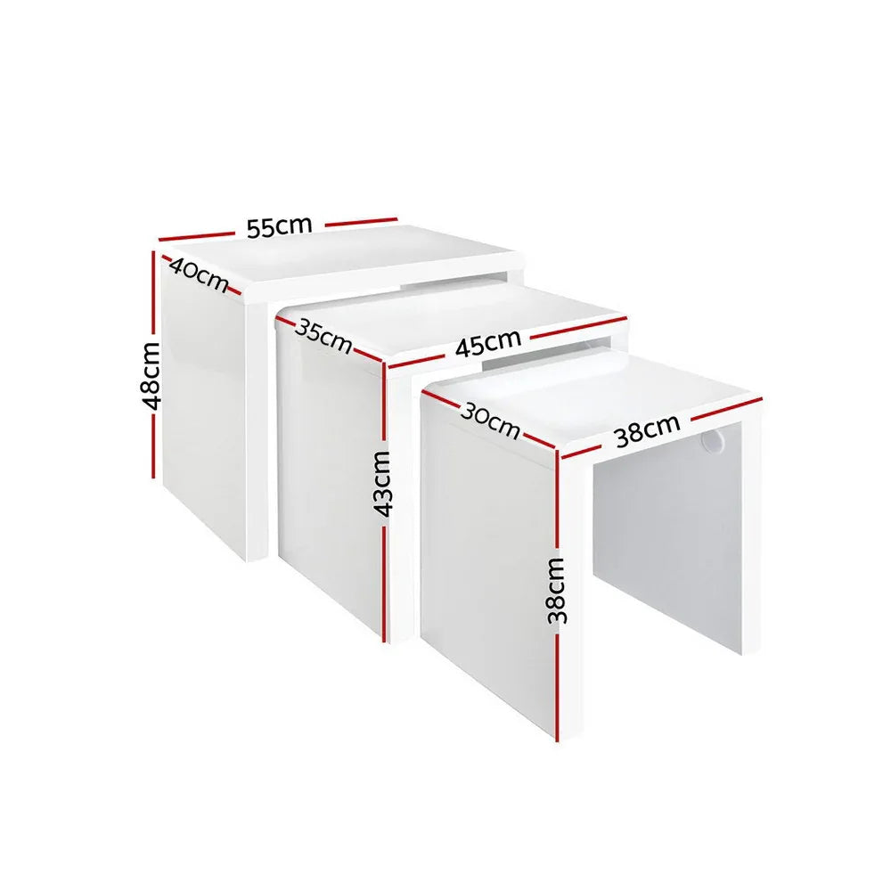Artiss Nesting Coffee Table Set of 3 Glossy White - Mekamart Australia