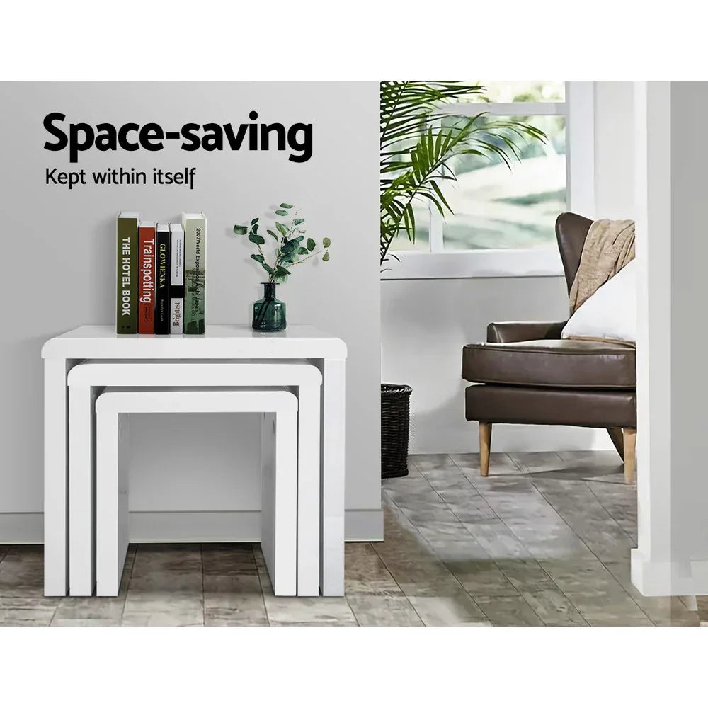 Artiss Nesting Coffee Table Set of 3 Glossy White - Mekamart Australia
