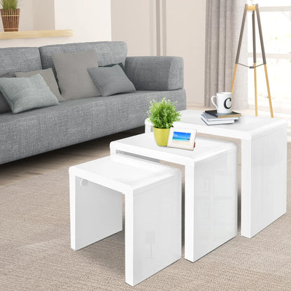 Artiss Nesting Coffee Table Set of 3 Glossy White - Mekamart Australia