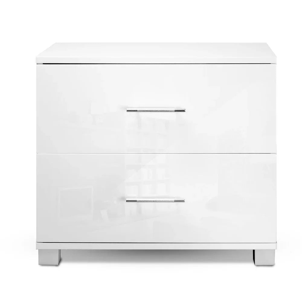 Artiss Bedside Table 2 Drawers High Gloss - White - Mekamart Australia