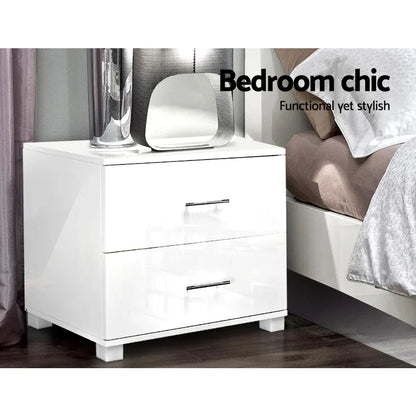 Artiss Bedside Table 2 Drawers High Gloss - White - Mekamart Australia