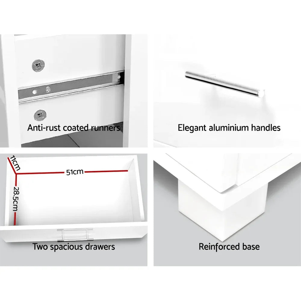 Artiss Bedside Table 2 Drawers High Gloss - White - Mekamart Australia