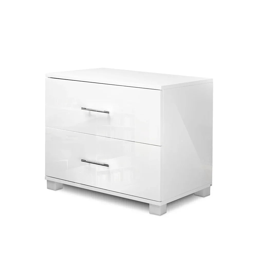 Artiss Bedside Table 2 Drawers High Gloss - White - Mekamart Australia