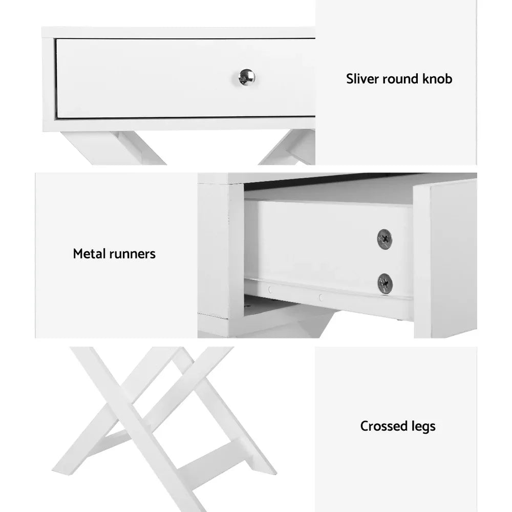 Artiss Bedside Table Drawers Side Table Storage Cabinet Nightstand White QARA - Mekamart Australia