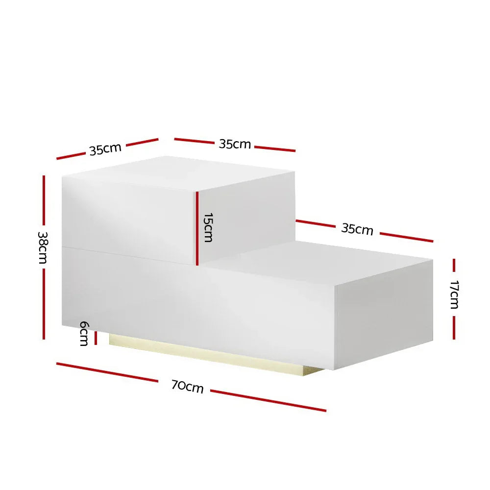 Artiss Bedside Tables LED 2 Drawers - REMI White - Mekamart Australia