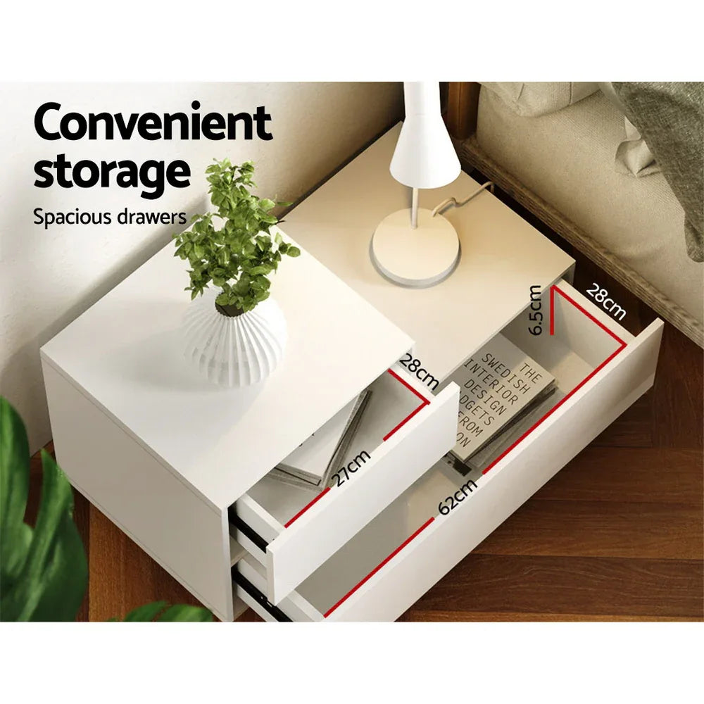 Artiss Bedside Tables LED 2 Drawers - REMI White - Mekamart Australia