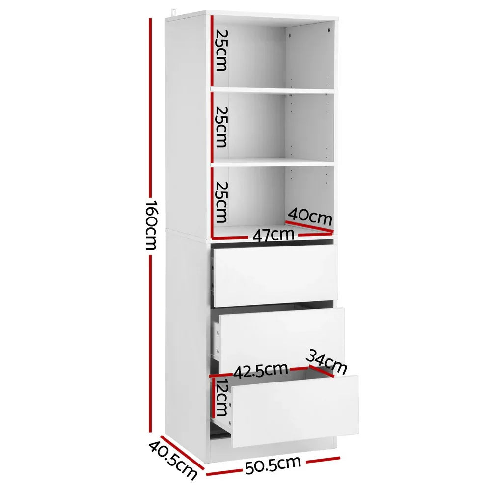 Artiss 3 Chest of Drawers Tallboy Cabinet White - Mekamart Australia