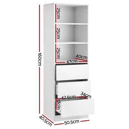 Artiss 3 Chest of Drawers Tallboy Cabinet White - Mekamart Australia