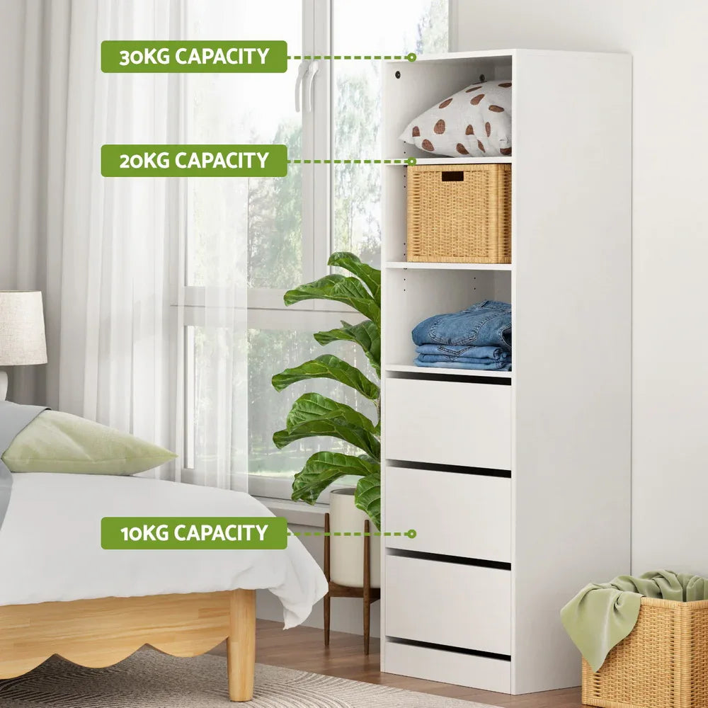 Artiss 3 Chest of Drawers Tallboy Cabinet White - Mekamart Australia