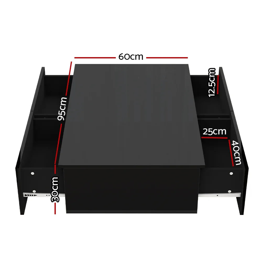 Artiss Coffee Table 4 Drawers Black Trevi - Mekamart Australia