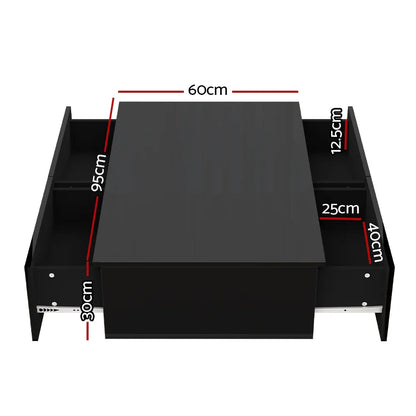 Artiss Coffee Table 4 Drawers Black Trevi - Mekamart Australia