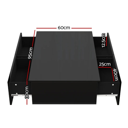 Artiss Coffee Table 4 Drawers Black Trevi - Mekamart Australia