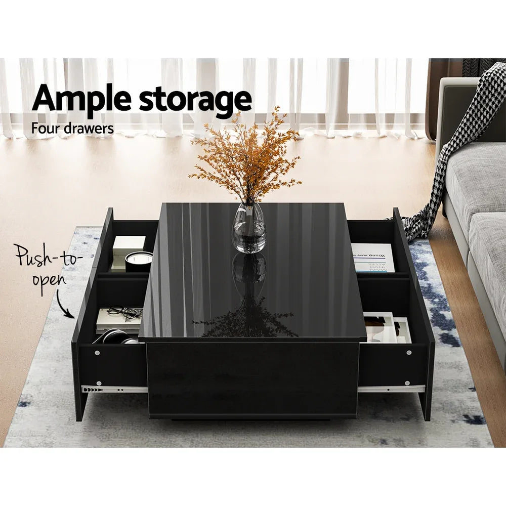 Artiss Coffee Table 4 Drawers Black Trevi - Mekamart Australia