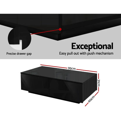 Artiss Coffee Table 4 Drawers Black Trevi - Mekamart Australia