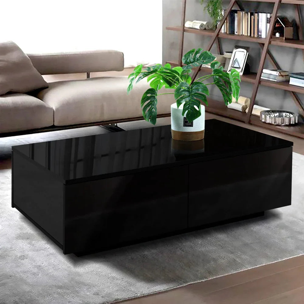 Artiss Coffee Table 4 Drawers Black Trevi - Mekamart Australia