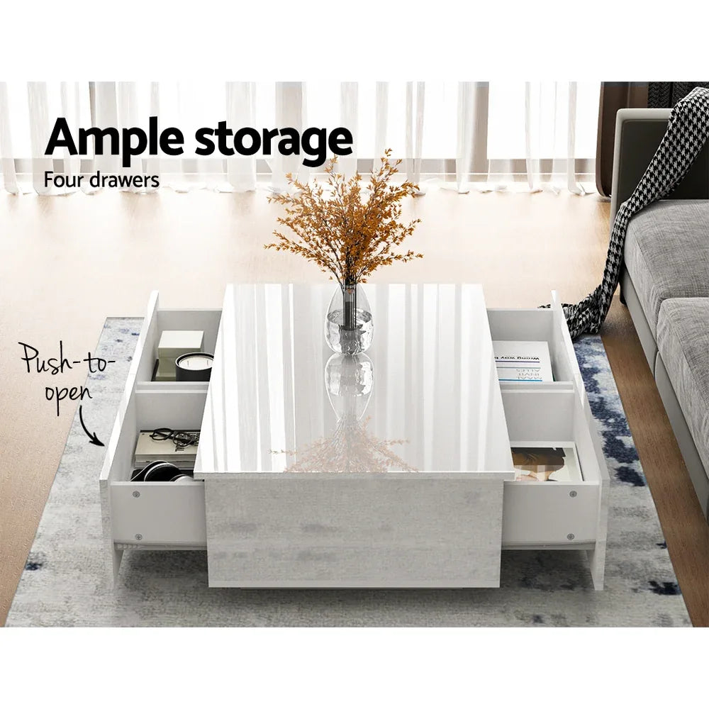 Artiss Coffee Table 4 Drawers White Trevi - Mekamart Australia