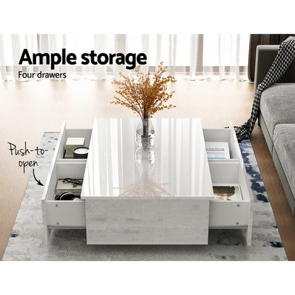 Artiss Coffee Table 4 Drawers White Trevi - Mekamart Australia