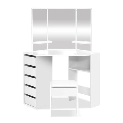 Artiss Dressing Table Stool Set Corner 5 Drawers White - Mekamart Australia