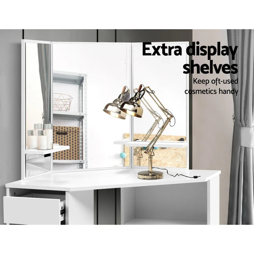 Artiss Dressing Table Stool Set Corner 5 Drawers White - Mekamart Australia