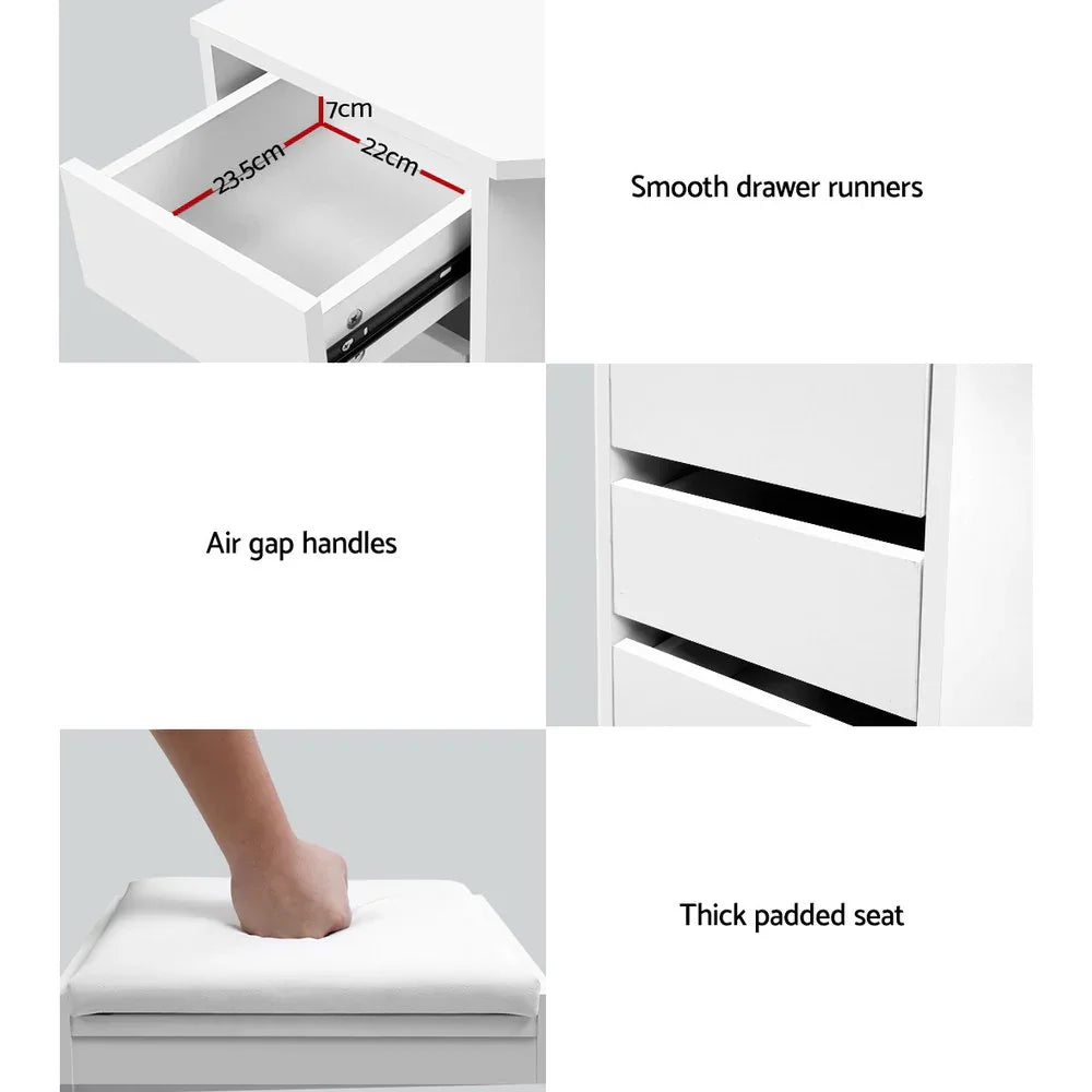 Artiss Dressing Table Stool Set Corner 5 Drawers White - Mekamart Australia